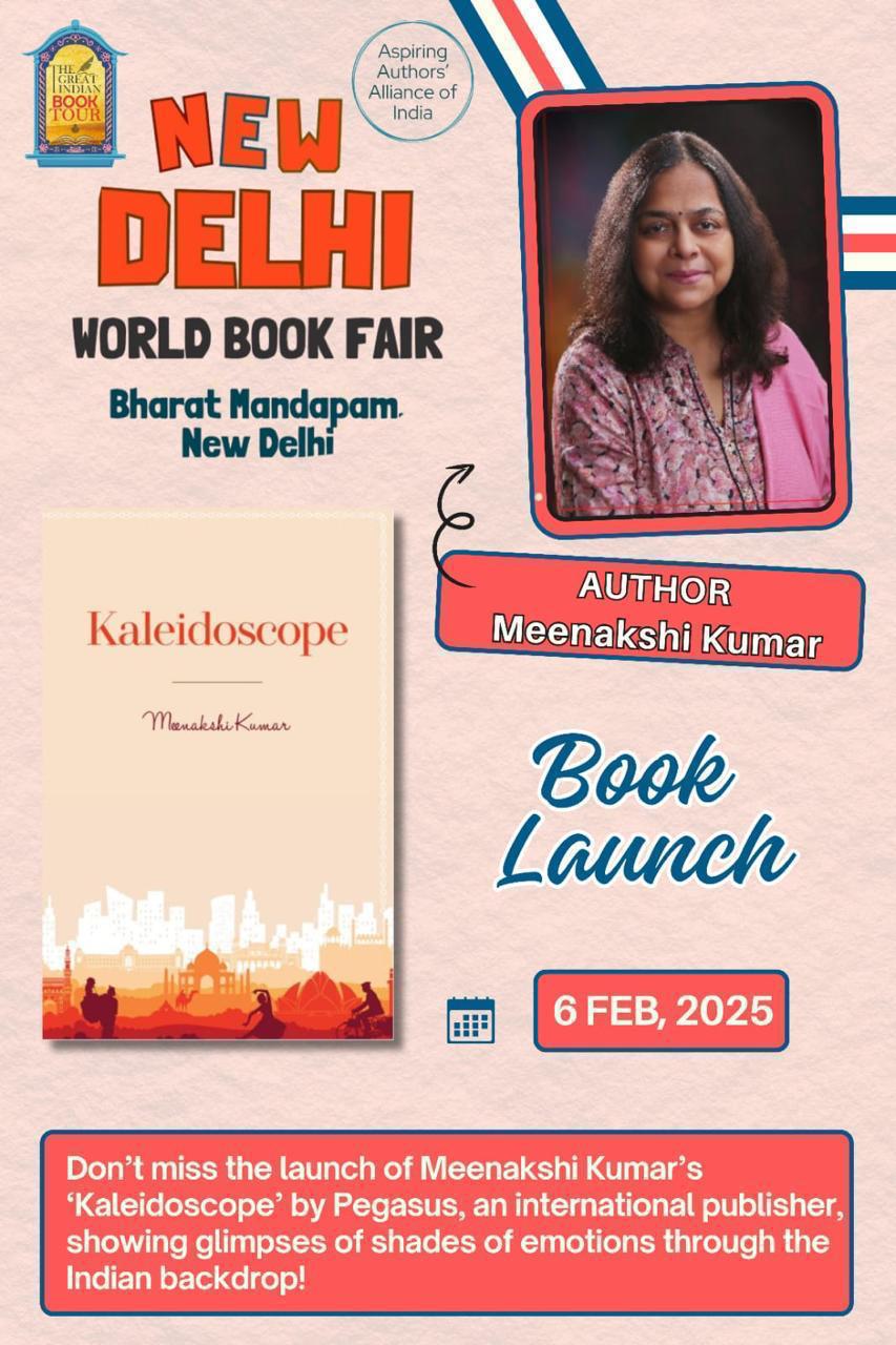 Kaleidoscope book launch poster at New Delhi World Book Fair 2025, Bharat Mandapam